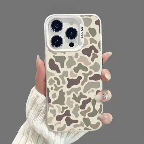 Vintage Camo Pattern Shockproof Cellphone Case - Durable Polycarbonate, Dropcushion TPU, Frost HardPC Heavy Duty Protection, Matte Finish Smudge-Hiding, Affordable Non-Bulky Cover for iPhone 7,8,XS Max,11 Pro,12,13,14,15,16,Pro,Pro Max,Plus