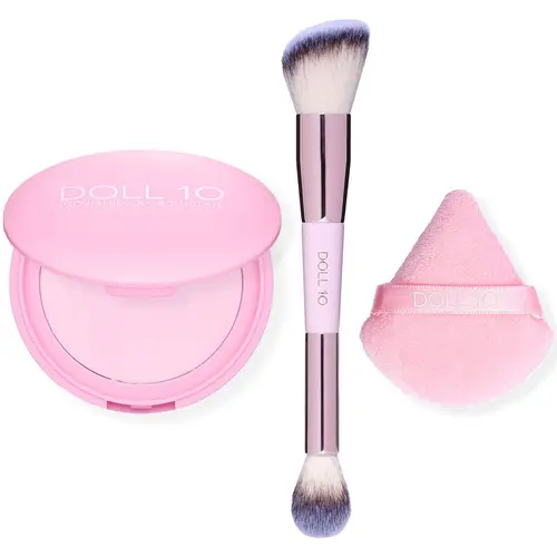 Doll 10 Pink Pressed Powder with Double-Ended Brush & Puff