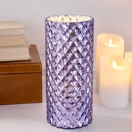 11" Illuminated Diamond Glass Hurricane by Valerie