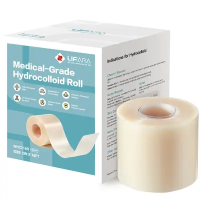 LIFARA Medical-Grade Hydrocolloid Roll for Wound Care - Cut-to-Size Extra Large Self-Adhesive, Ultra-Absorbent, Flexible, Waterproof First Aid Essential (2in*16ft, 11.8mil/0.3mm Thickness) with Pimple Patches for Face, Hydrocolloid Plasters