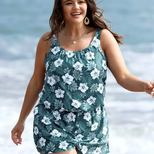 BLOOMCHIC Plus Size Women's Bodycon 1-Piece Swimsuit [M-6X] with Adjustable Strap, Pockets, Tropical Flower Print - Swimsuit with Pockets, Bathing Suit,Spotlight,Summer wins,Deals for you days