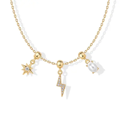 PAVOI 14K Gold Plated Charm Necklace Set for Women – Dainty Cubic Zirconia Pendants with Adjustable Hypoallergenic Chain – Cute Minimalist Summer Jewelry