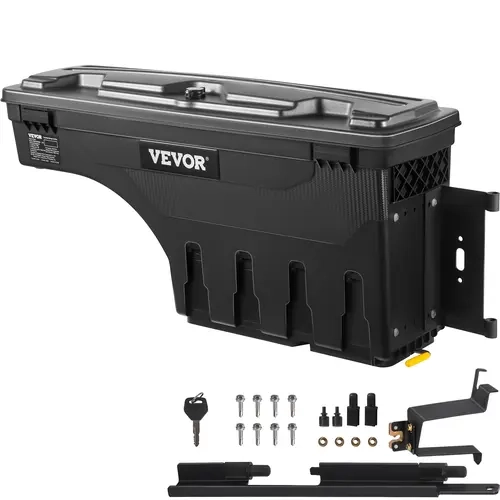 VEVOR Lockable Waterproof ABS Plastic Truck Bed Storage Box, 6.6 Gal Capacity Tool Organizer, 180° Quick Access Wide-Latch Opening, 75lb Capacity, Passenger-Side Fit for 2019-2020 Chevrolet Silverado & GMC Sierra 1500 Trucks, Black Vehicle Accessory