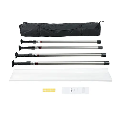 VEVOR Durable Dust Barrier Poles Kit, 12 Ft Height Telescoping System (4 Poles), 32.8x13.12 Ft Plastic Film, Carry Bag, for Commercial & Residential Interior Decoration, Paint Protection Projects