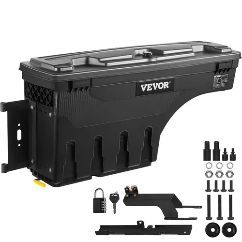 VEVOR Collapsible Truck Bed Toolbox, 6.6 Gal Cap Construction Tool Organizer, ABS Lockable Swing Case with Password Padlock, Waterproof, Eyelet Mount, New Screw Pack Truck Accessories, Driver Side (Compatible with Ford F-150 2015-2021 & Chevy Silverado)