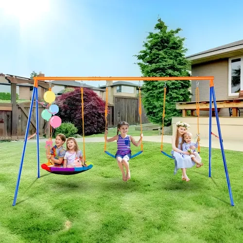 VEVOR Swing Sets for Backyard,  600lbs Load Capacity Swing Set, with 1 Saucer Swing Seat, 2 Belt Swing Seats, Heavy Duty A-Frame Metal Swing Stand and Adjustable Rope, Swingset Outdoor for Kids