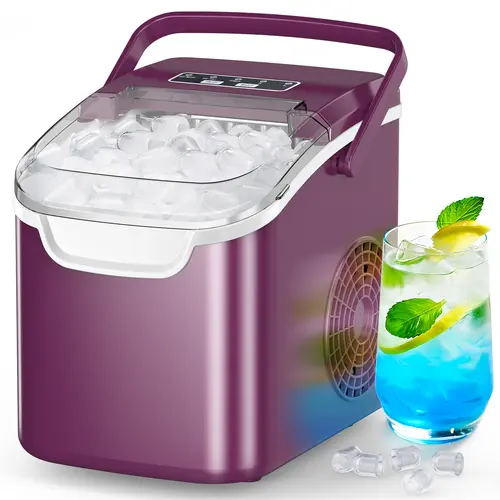 COWSAR Portable Compact Bullet Ice Cube Maker Machine - 26lbs/Day Stainless Steel & Plastic Icemakers Countertop, Energy-Saving Kitchen Appliance, 8.66"x10.39"x11.22" Tight Spot-Fit, 1-Touch Clean Refresh & Fresh Ice, for RV, BBQs