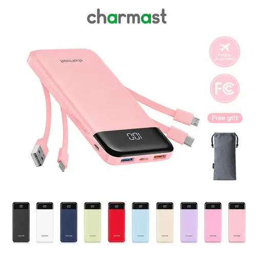 Charmast 10000mAh Slim Portable Charger with Built-in Cables – 6 Outputs & 3 Inputs, 3A Fast Charging Power Bank for iPhone, Android Phones, Tablets, and More Electronic Smartphone Chargeable #SummerWins#DealsForYouDays
