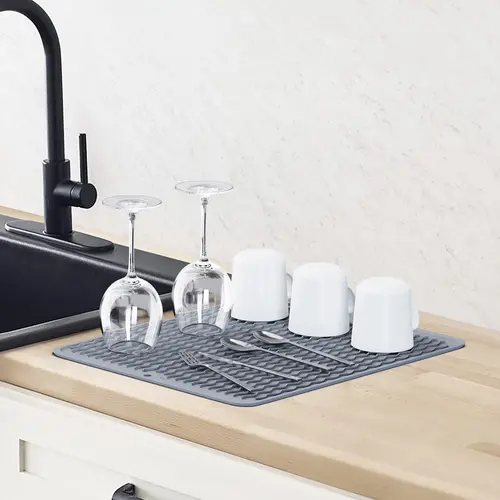 Silicone Dish Drying Mat, Non-Slip Dishwashing Mat for Kitchen Counter, Easy Clean, Waterproof, Heat-Resistant Silicone Mat