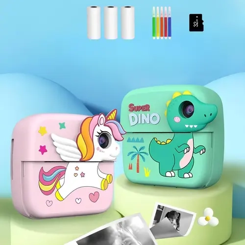 Instant Camera with Photo Paper & Colored Pen, Portable Instant Print Camera, Video Selfie Toy Camera, Digital Camera for Girls & Boys