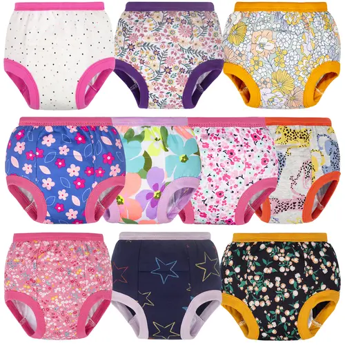 BIG ELEPHANT Girls' 4T Kids' Toddler Potty Training Underwear 10-Pack - Soft Washable Cotton, Easy Pull-On, Elastic Waist, Snug Fit, Toddler Bloomers for Under Dresses, Daytime Learning, Mild Leakage Protection, All Seasons