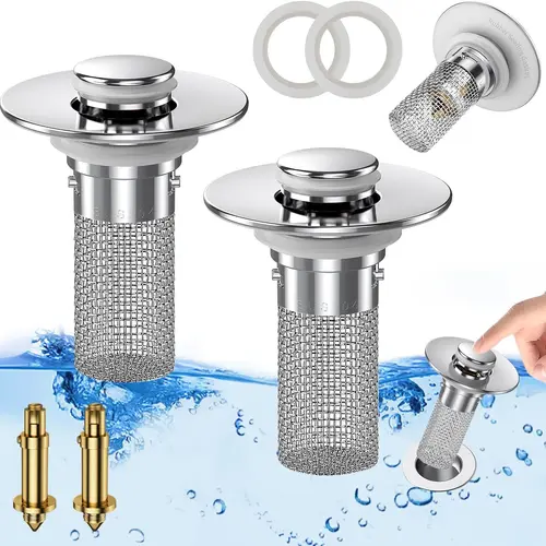 Stainless Steel Modern Rustproof Mesh Tub Drain Stopper with Bouncing Core & Brass Pop-Up Plug, High-Pressure Handheld Shower Head for Bathroom Home Supplies, Rustproof Drain Stoppers