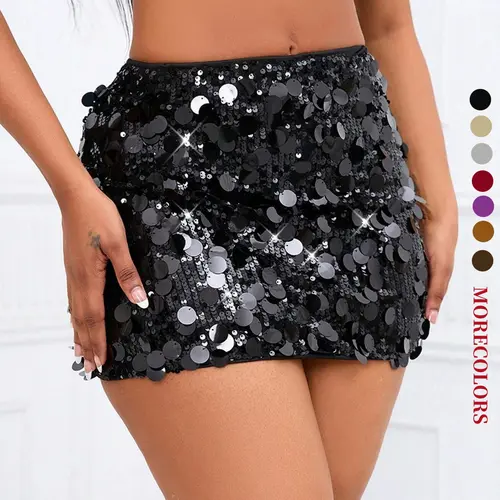 Women's Glitter Sequins High Waist Mini Skirt, Fashionable Culottes for Party Club Dating, Ladies Bottoms Womenswear for All Seasons