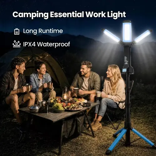 3-in-1 Rechargeable LED Camping Lantern - 8AH Battery, 67in Cordless, Dimmable 4000/6500K, Aluminum Shell, Portable, Removable Magnetic Head, Adjustable Tripod Base, Detachable Hook, Emergency Flashlight Torches, Triple LED Job Site Lighting