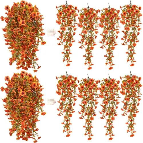 8-Piece Artificial Faux Greens Faux Daisy Vines Set - UV-Resistant Silk Plastic Hanging Plants with Daisies, Eucalyptus Leaves, Realistic Long Vines for Planter, Outdoor/Indoor Balcony Decor, Room Inspo Unique Decor