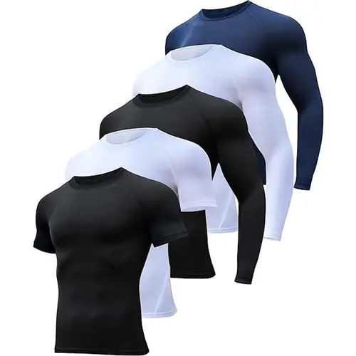 Men's 5-Pack Dry Fit Compression Shirts - Long/Short Sleeve, Slim Fit, Soft Breathable Fabric, UV Protection, Gym Training Sportswear, Gym Daily Wear, Track and Field Fast Recovery Athletic Base Layer Undershirt
