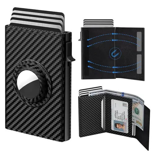 Men's Minimalist Bifold Stylish Wallet - PU Leather/Carbon Fibre, RFID Blocking Wallets, AirTag Compatible, Slim, 9-14 Card Slots, ID/Cash Slot (AIRTAG NOT INCLUDED), Athletic Everyday Carry Accessory, Gifts for Him for Family, Wedding, Party