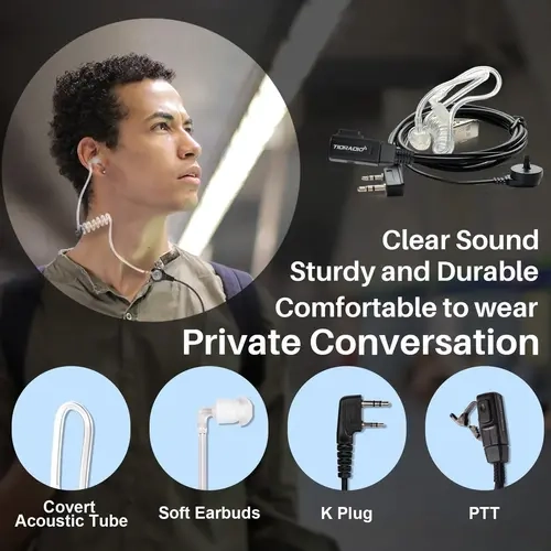 TIDRADIO Single-Ear Wired Tube Headphone & Headset, Acoustic Coil Earbud, Audio & Radio Speaker Mics Compatibility, Fits Walkie Talkie Transceiver Mic & Headphone Jacks