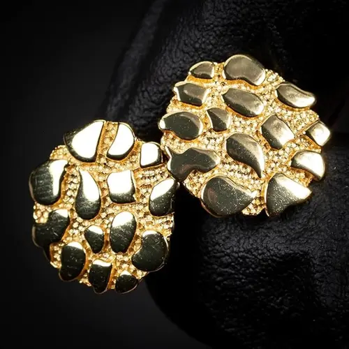 14K Solid Brass Golden Nugget Cookie Nugget 12mm Chunky Hip Hop Earrings | Gold Plated Unisex Jewelry w/ Gift Box