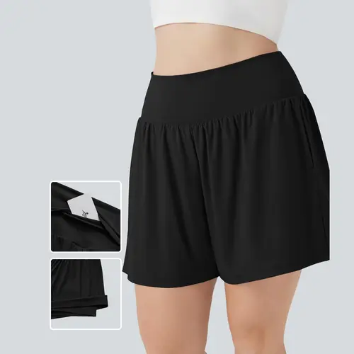 Halara SoftlyZero Airy Super High Waisted 2-in-1 InstantCool Yoga Plus Size Shorts 7" with Pockets
