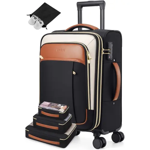 UKEIN 20" Ultra Lightweight Spinner Carryon Luggage - Airline Approved, Expandable, TSA Lock, Twill Fabric, Handle Design, Light Packing, Frontier-Compatible, Hand Wash Only + 3 Packing Cubes (Back to School), Tsa Approved Carry-On Luggage