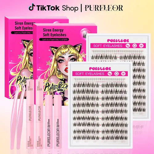 PURELEOR DIY Fake Eyelash Clusters Kit - Beginner-Friendly, Soft Individual Fairy Lashes, Fluffy Volume D-Curl 10-16mm, Bottom Lash Clusters for At-Home Makeup, Beginner False Eyelashes, Beginner False Eyelash