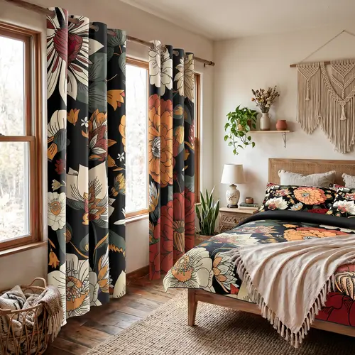 【Fall Deals For You】Tyrot Boho Floral Bedding Set - Bohemian Quilt, Full Blackout Curtains, Farmhouse Bedroom Decor for Room Makeover (Boho Floral Unity, Quilt & Curtains Sold Separately, Coordinated Look)