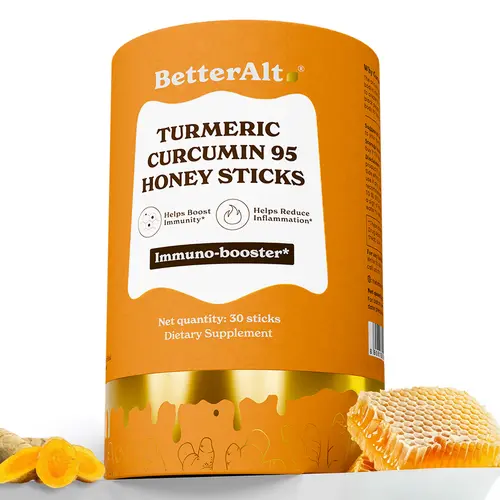 BetterAlt Curcumin95 Honey Sticks | All Season Immunity Support | Turmeric, Black Pepper & Ginger | Iron, Zinc, Vitamin B & C | 30-Day Supply