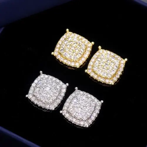 2026 New Unisex Square Cubic Zirconia Earrings - AAA Grade 12-Facetted Micro Pave Zirconia, 18K Gold Plated, 360° All-Around Sparkle, Anti-Slip Backings, Hip Hop Wear, High Quality Earrings with Gift Box, Fashion Jewelry