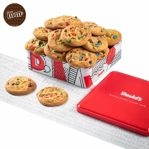David's Cookies Fresh Baked Candy Cookies, Soft Chewy Chocolate Chip Cookies with Real Butter, 1 lb and 2lb Tins Available