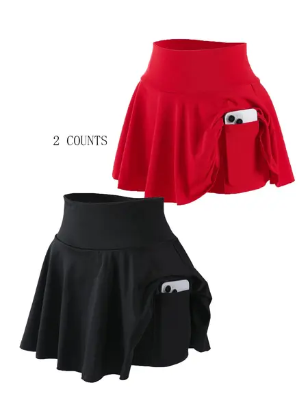 Women's Plus Size Plain Outdoor Sport Golf Tennis Skirt, Comfortable Casual High Waist Pleated Short Skirt with Lining and Pockets, Pocket Design Skort, Casual Sporty Skorts, Golf Skorts