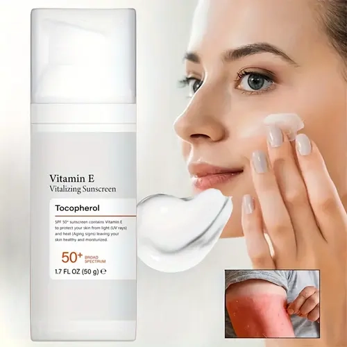 Liquid Vitamin E Facial Sunscreen SPF 50 PA+++ Sun Cream - Sun Protective, Light & Breathable, Waterproof, UVA/UVB Defense, Repairing Sunblock for Adults' Acne-Prone Skin, Gym-To-Garden, Hiking Use