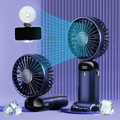 USB Rechargeable Handheld Portable Fan with Phone Holder for iPhone Android Mobile Phone,Cooling Fan with Digital Display, Portable MiniFan, 90° Ajustable Handheld Fan for Outdoor Sports