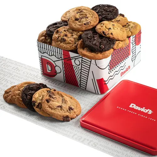 DAVID'S COOKIES Fresh Baked Assorted Gourmet Cookie Gift Tin, Soft and Chewy, Kosher Certified, 2 lb