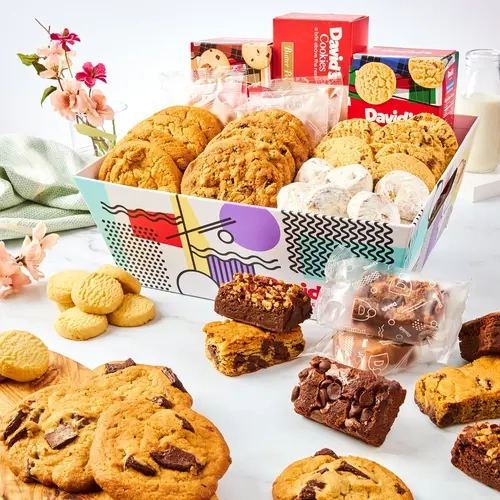 DAVID'S COOKIES Gourmet Cookie and Brownie Gift Crate, 6 lb Assortment of Cookies, Brownies, Shortbread, and Pecan Meltaways, Individually Wrapped