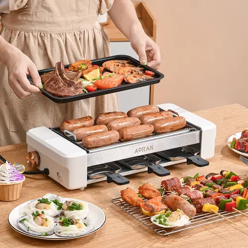AORAN 1800W Smokeless Electric Indoor Grill and Griddle - Nonstick Stainless Steel Grilling Pan, Adjustable Thermostat, Ideal for Home Korean BBQ, Lunch, Meat Lovers, Compatible with Indoor Grill Accessories