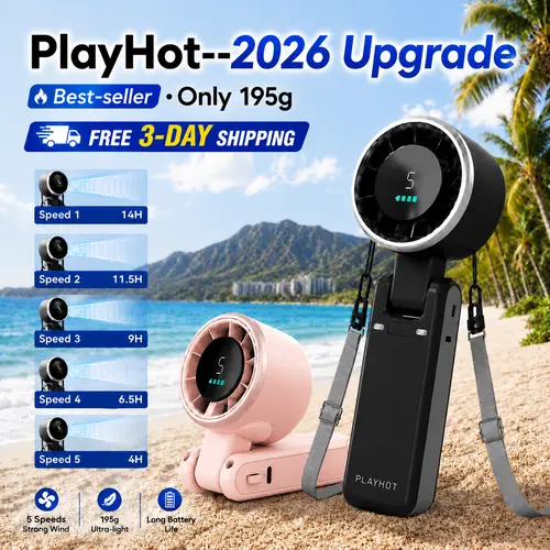 PLAYHOT 3-in-1 Collapsible Rechargeable Portable Outdoor Fan - 5-Speed Turbo, 4000mAh Battery, 10-Hour Operation, Wireless Compact High Speed Handheld Fan for Outdoor Activities, Camping, Summer Home Appliance Essential