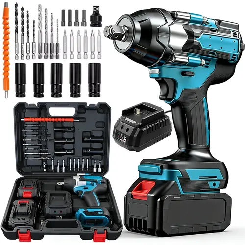 【DealsForYouDays】Cordless 1/2 inch Impact Wrench,  2x 3.0Ah Battery, Fast Charger & 6 Sockets, screwdriver and home maintenance kit 3800RPM Electric Impact Driver  for Truck Car/Home DIY/Industry Tool Box
