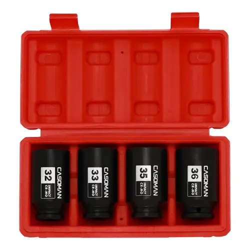 CASOMAN 4pcs Impact Sockets Set - 1/2'' Drive 6-Point Chromium-Molybdenum Steel Deep Spindle Reach Metric 32/33/35/36mm Socket Wrench Set, High-Contrast Size Markings Mechanic Tools for Heavy-Duty Use, Car Repairs