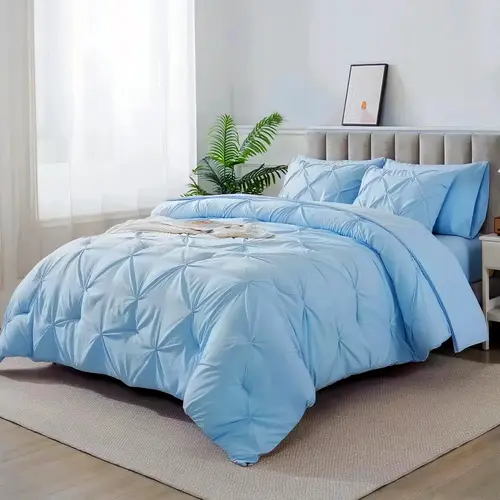 Cosybay 7pcs Premium Hotel Style Bedding Set - Full/Queen/King Sizes, 14" Deep Pocket, Soft Breathable Flat Weave Geometric, Machine-Wash Easy, Comforter, 4 Pillowcases, Pillow Shams, Autumn Winter Thermal Quilt