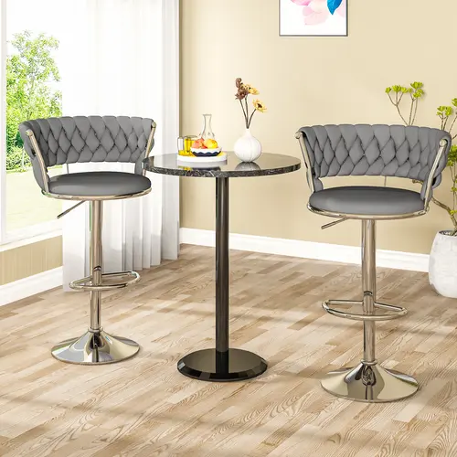AWQM Velvet Barstool Set of 2, Minimalist Upholstered Counter Height Barstools, Adjustable Height Indoor Kitchen Island Gray Upholstered Chairs (Beige, Black Color Options) cozyhome