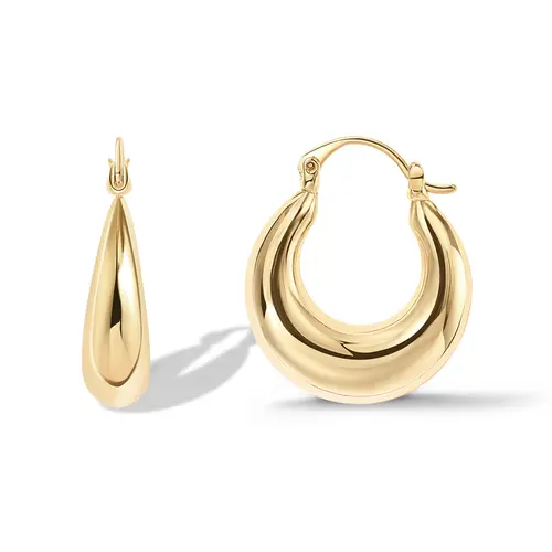 PAVOI 14K Gold Plated Chunky Hoop Earrings for Women - Sterling Silver Posts 17mm & 25mm Thick Lightweight Gold Hoop Earrings for Women