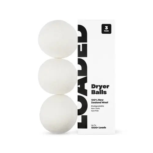 Loaded Dryer Balls - 3 Pack 100% New Zealand Wool - Biodegradable, Non-Toxic, Dye Free - 1000+ Loads