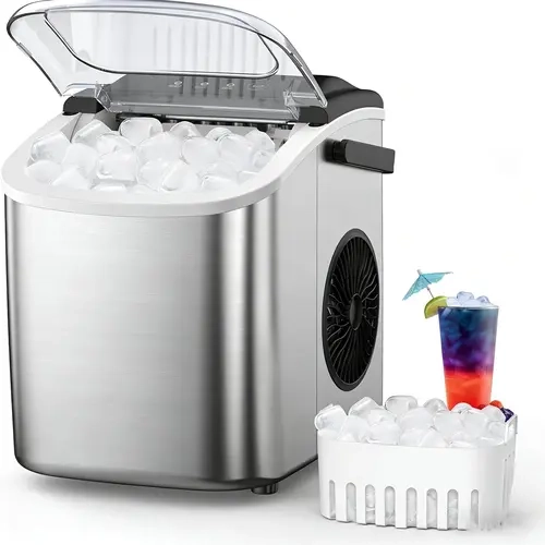 XBEAUTY Residential Stainless Steel Portable Ice Making Machine - 9 Cubes in 6-8 Mins, 26.5lbs/24H, 14.5lbs Capacity, Carry Handle, Below 40dB Bass Operation, for Home Kitchen Use, Sohochic, 14.5 Pounds