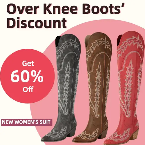 Women Embroidered Western Cowboy Boots Vintage Floral Stitching Over The Knee Boots Pointed Toe Chunky Heel Fashion Riding Boots