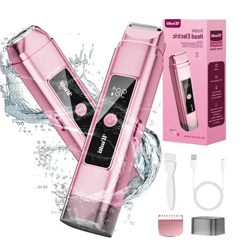 [Tiktokshopstockup]SHPAVVER Women's Upgraded Protection 2-in-1 Electric Bikini Trimmer & Shaver - Dual Heads, IPX6 Water Resistant, Wet/Dry Safe, LED Display, Rechargeable Portable Hair Trimmer, Abs, Body Hair Removal Tool with Cleaning Brush
