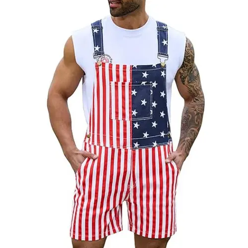 YXLUOKY Unisex 4th of July American Flag Overalls for Men and Women 250th Anniversary Stretchy Memorial Day Coveralls USA Jumpsuits Patriotic Gifts for Couples Romper Summer Menswear Women's Plus Size Fashion Womenswear