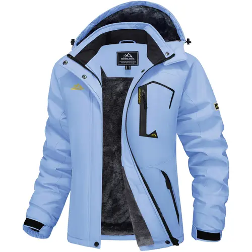 MAGCOMSEN Women's Fitted Waterproof Hooded Fleece-Lined Warm Winter Ski Coat - Windproof Outdoor Wear with Zip, 4-pocket Carry - Women's Clothing for Mountain Hiking Tops Ski Gear
