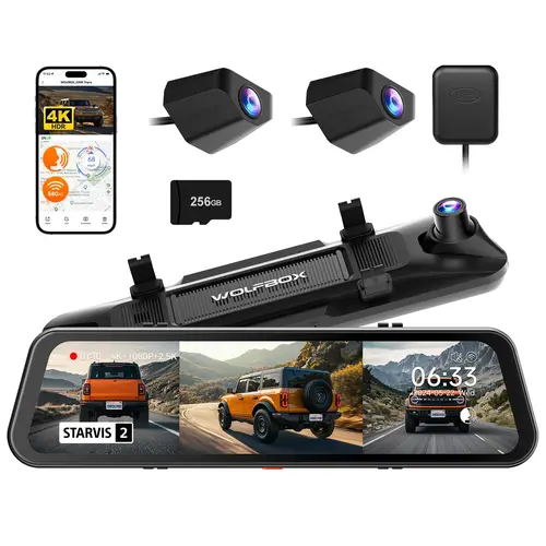 WOLFBOX G900 Tripro Bumper Version 3 Automotive Dashcam with 4K/1080p HD, 1/1.88-inch STARVIS 2 IMX678 Sensor, Night Vision, 5.8GHz WiFi, Voice Control, 256GB Card, GPS Dashboard Camera, 11.5ft Car Charger, Rugged Terrain Compatibility