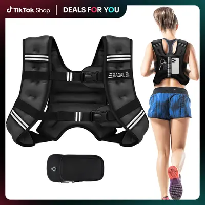 【Summer Wins】BAGAIL Weighted Vest, 5lbs/8lbs/10lbs/12lbs/15lbs/20lbs/25lbs/30lbs Weight Vest with Detachable Phone Pouch, Rucking Vest for Women, Men, Walking, Training, Running Summervibes
